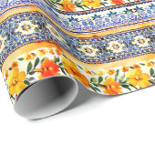 エレガントフローラ青ストライプ黄 ラッピングペーパー (ロールコーナー)