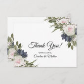 エレガントフローラ青結婚花サンキューカード サンキューカード (正面/裏面)