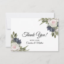 エレガントフローラ青結婚花サンキューカード