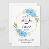 エレガントフローラ青結婚花白 招待状 (正面/裏面)