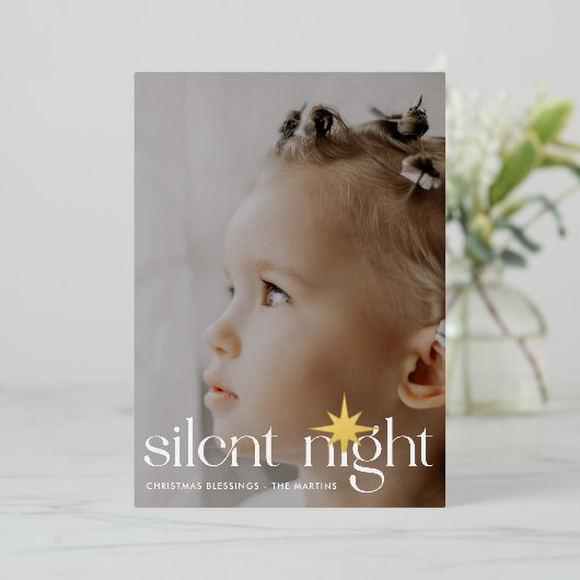 エレガントフローラ静かナイトクリスマススター写真 箔シーズンカード (立ち正面)