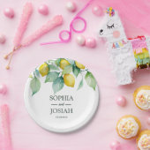 エレガントフローラ黄ライム白結婚青 ペーパープレート (パーティー)