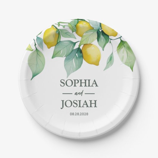 エレガントフローラ黄ライム白結婚青 ペーパープレート (正面)