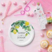 エレガントフローラ黄ライム白結婚青 ペーパープレート (パーティー)