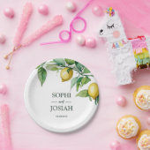 エレガントフローラ黄ライム白結婚青 ペーパープレート (パーティー)