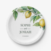 エレガントフローラ黄ライム白結婚青 ペーパープレート (正面)