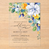 エレガントフローラ黄結婚青 アクリル招待状 (正面)