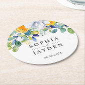 エレガントフローラ黄結婚青 ラウンドペーパーコースター (アングル)