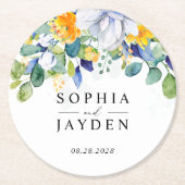 エレガントフローラ黄結婚青 ラウンドペーパーコースター (正面)