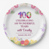 エレガントフローラ100th誕生日パーティー/ 100年 ペーパープレート (正面)