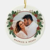 エレガントフローラ2写真の結婚した初めてのクリスマス セラミックオーナメント (正面)