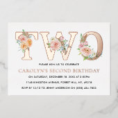 エレガントフローラ2歳の誕生日実在 箔招待状 (正面)