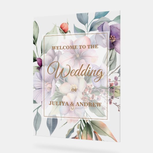 エレガントフローラ2面結婚写真歓迎 アクリルサイン (傾斜)