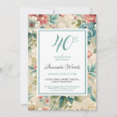 エレガントフローラ40歳の誕生日お祝い 招待状 (正面)