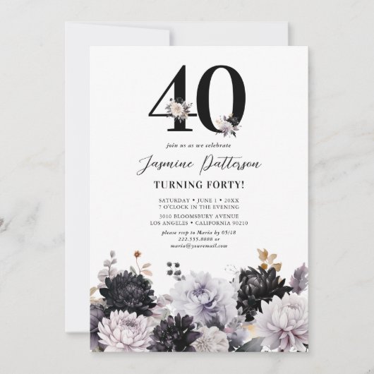 エレガントフローラ40歳の誕生日パーティー 招待状 (正面)