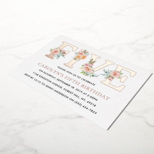 エレガントフローラ5誕生日実在 箔招待状 (回転した状態)