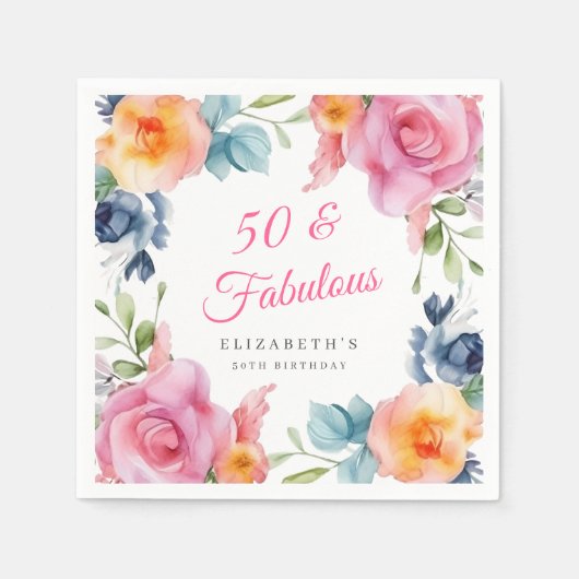 エレガントフローラ50歳の誕生日パーティー スタンダードカクテルナプキン (正面)