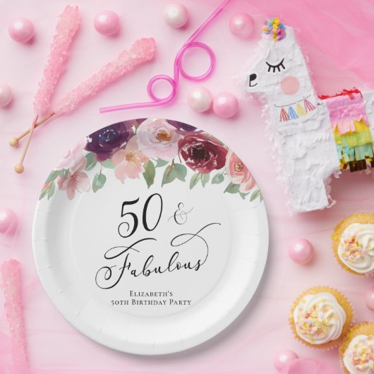 エレガントフローラ50歳の誕生日パーティー ペーパープレート (パーティー)