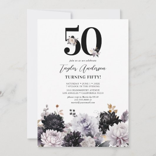 エレガントフローラ50歳の誕生日パーティー 招待状 (正面)