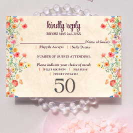 エレガントフローラ50歳の誕生日RSVPカード50花 出欠カード