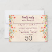 エレガントフローラ50歳の誕生日RSVPカード50花 出欠カード (正面)