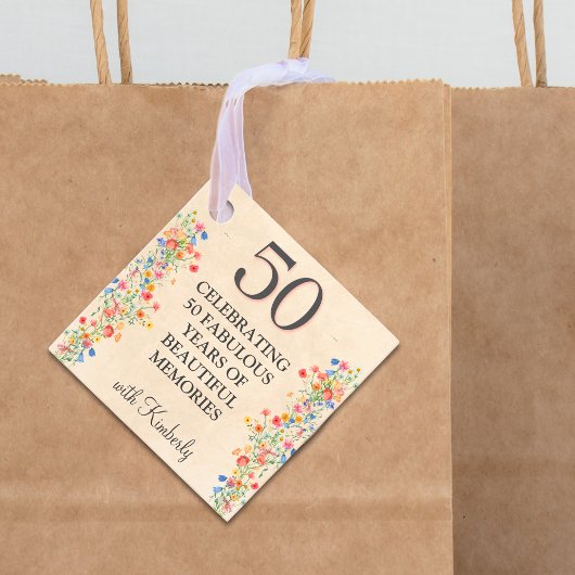 エレガントフローラ50番目の誕生日メッセージカード50カスタム フェイバータグ