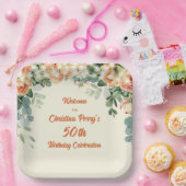 エレガントフローラ50番目誕生日パペアプレート ペーパープレート (パーティー)