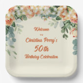 エレガントフローラ50番目誕生日パペアプレート ペーパープレート (正面)