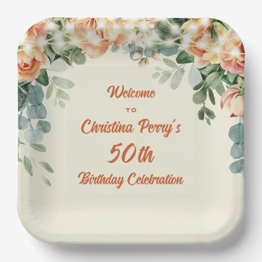 エレガントフローラ50番目誕生日パペアプレート ペーパープレート (正面)