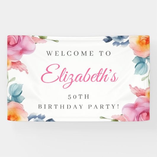 エレガントフローラ50th誕生日ウェルカムバナー 横断幕 (横)