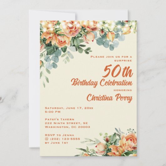 エレガントフローラ50th誕生日パーティーへの招待 招待状 (正面)