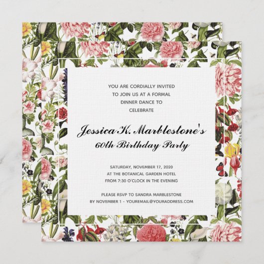 エレガントフローラ60バースデーパーティ招待状 招待状 (正面/裏面)