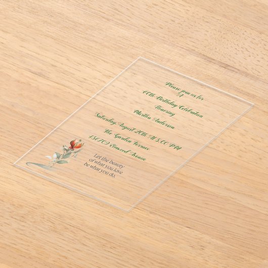 エレガントフローラ60歳の母への誕生日の招待 アクリル招待状 (レイダウン)