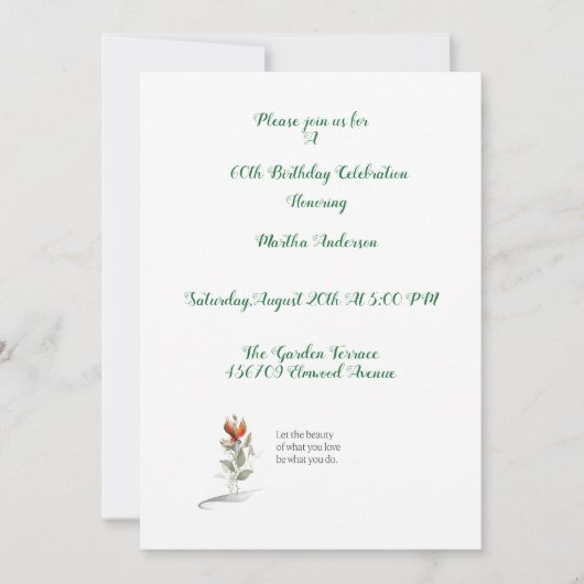 エレガントフローラ60歳の母への誕生日の招待 招待状 (正面)