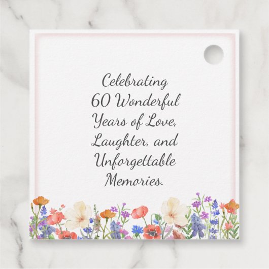 エレガントフローラ60番目の誕生日メッセージカード60カスタム フェイバータグ (裏面)