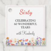 エレガントフローラ60番目の誕生日メッセージカード60カスタム フェイバータグ (正面)