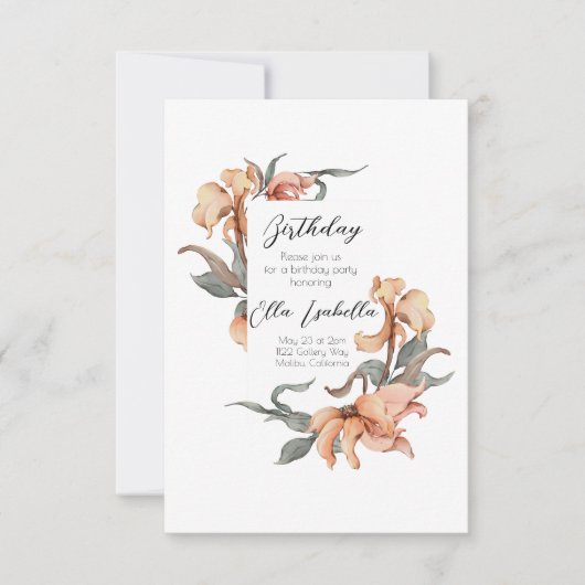 エレガントフローラ60番目の誕生日招待状 サンキューカード (正面)