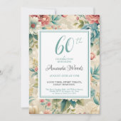 エレガントフローラ60番目の誕生祝いヴィンテージ 招待状 (正面)