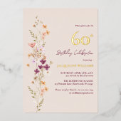 エレガントフローラ60誕生日 箔招待状 (正面)