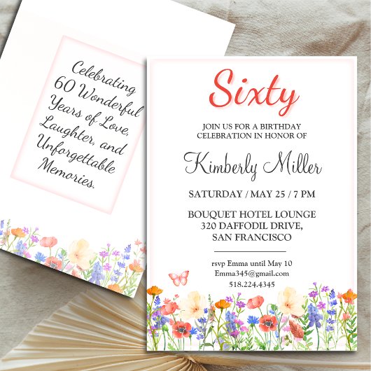 エレガントフローラ60thバースデーカードフラワー60招待状 招待状