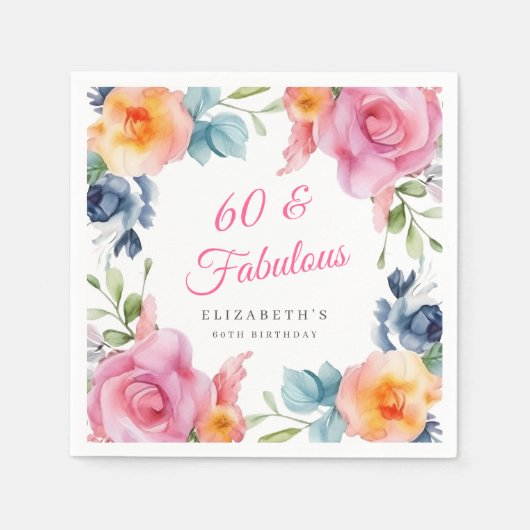 エレガントフローラ60th誕生日パーティー スタンダードカクテルナプキン (正面)
