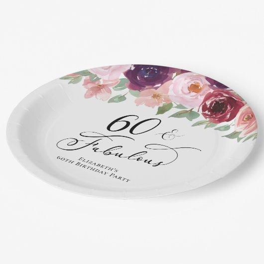 エレガントフローラ60th誕生日パーティー ペーパープレート (アングル)