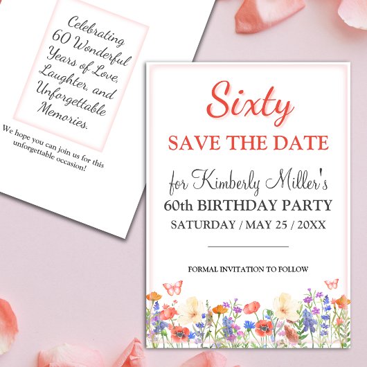 エレガントフローラ60th birthday card 60日付を保存する セーブザデート