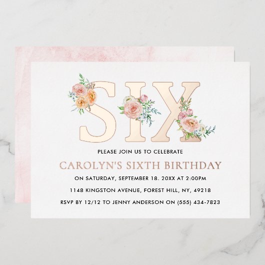 エレガントフローラ66誕生日実在 箔招待状 (正面/裏面)