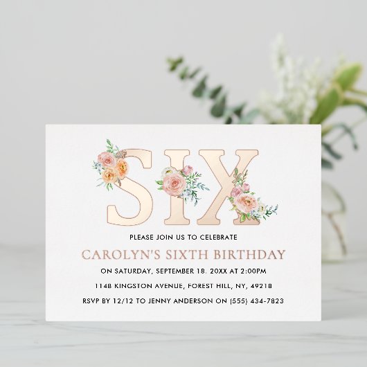 エレガントフローラ66誕生日実在 箔招待状 (立ち正面)