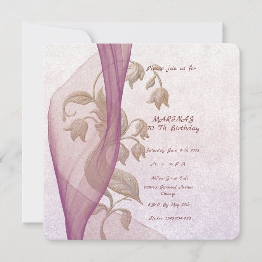 エレガントフローラ70歳の誕生日カード 招待状 (正面)