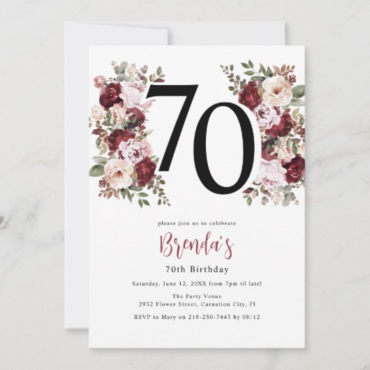エレガントフローラ70誕生日 招待状 (正面)