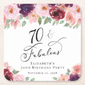 エレガントフローラ70th誕生日パーティー スクエアペーパーコースター (正面)