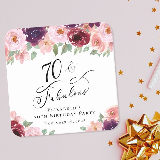エレガントフローラ70th誕生日パーティー スクエアペーパーコースター