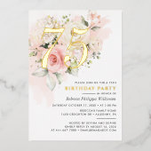 エレガントフローラ75th水彩誕生日パーティー金ゴールド 箔招待状 (正面)